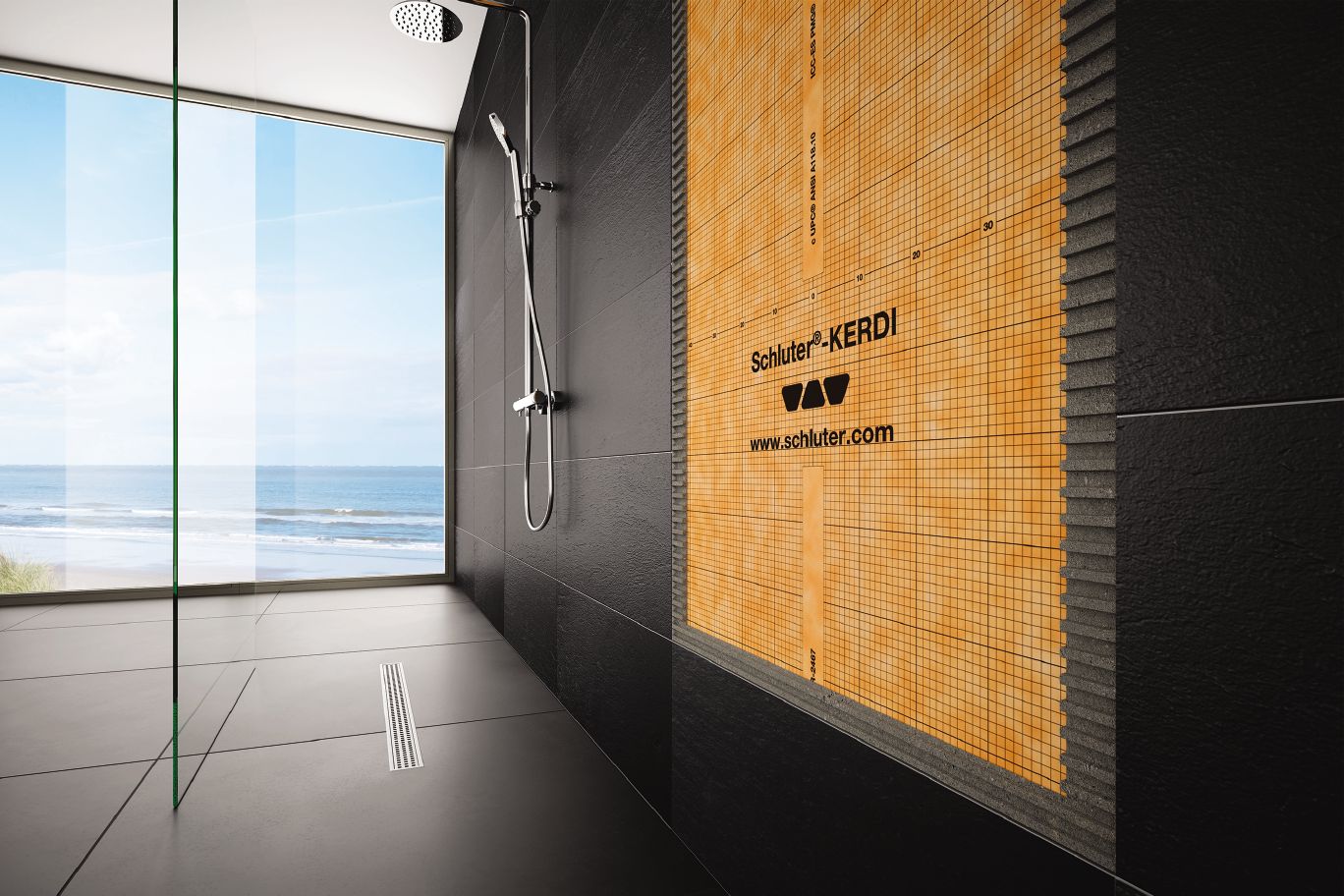 ss_mil_kerdi_002_01_NA Beautiful borderless custom shower installation picture.